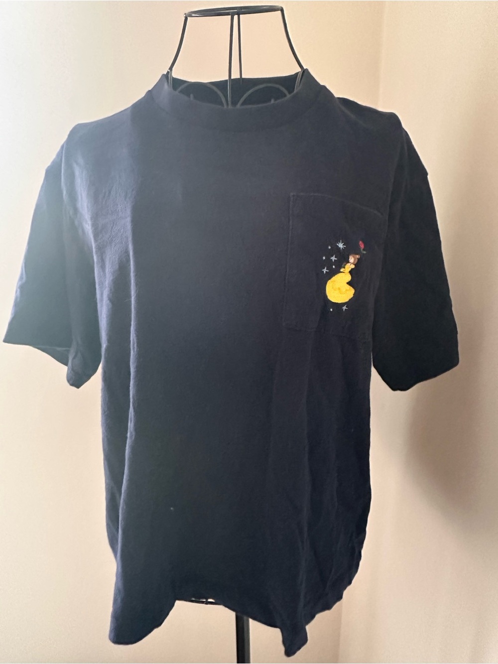 Uniqlo Navy Short-Sleeve Tee with Yellow Moon Pocket Graphic
